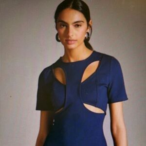 Chic Navy Cutout Dress-Anthropologie